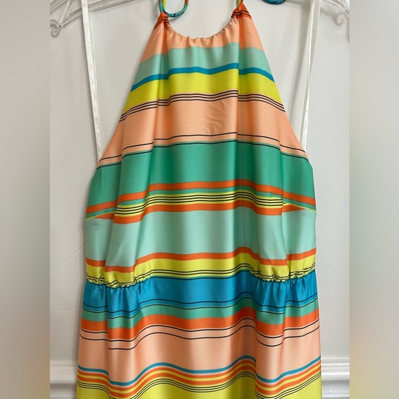 Ann Taylor Halter Maxi Dress Striped Multicolor Tie Back Womens Size 0 - Picture 7 of 16